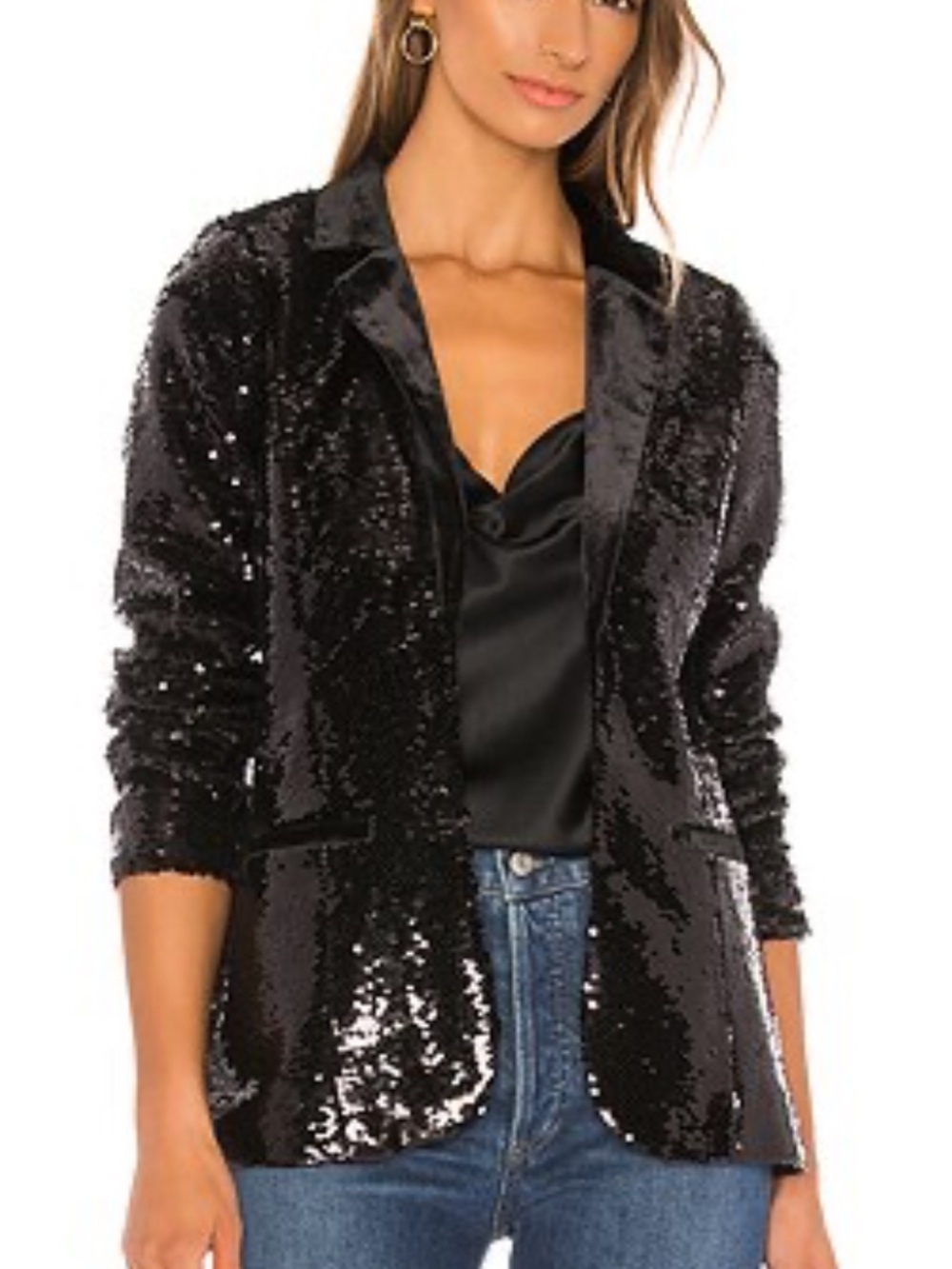 Cami NYC The Lennon Blazer Black Sequin jacket slim fit Revolve S